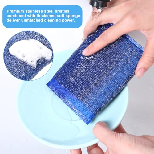 6 Pack Steel Wool Scrubber Sponges,Heavy Duty Stainless Steel Scouring Pads - color: 3 Colors