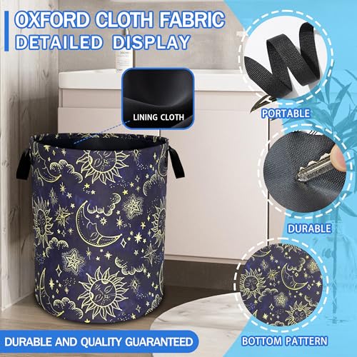 Celestial Sun Stars Moon Laundry Basket Foldable Oxford Cloth 18.9 x 16.5In - color: Sun Stars Moon