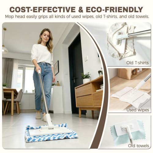 Hands Free Flat Mop, Zero Touch Gap Dust Cleaner & Locking Head