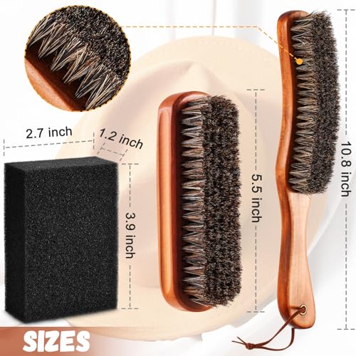 4 Pcs Horsehair Felt Hat Brush Kit with Cleaning Sponge Cowboy Clean Hat Wood Fedora Hat Cleaning Set Baseball Cap Lint Brush Remove Dust for Hair Furniture Suits Clothes(Style A) - style: Style A