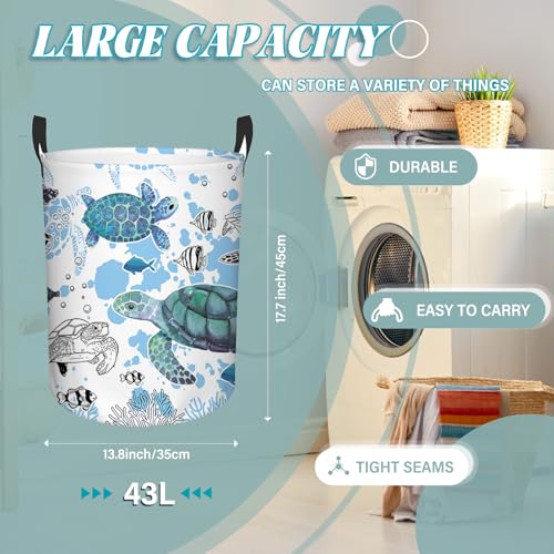 Sea Turtles Laundry Basket, 43L Collapsible Laundry Hamper Basket - color: blue sea turtles