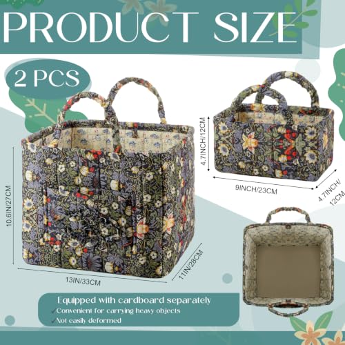 2 Pcs Quilted Fabric Storage Basket with Handles Large Capacity Laundry Basket Boho Foldable Floral Laundry Organizer Bin for Home Picnic Shopping Travel (Vintage) - style: Vintage