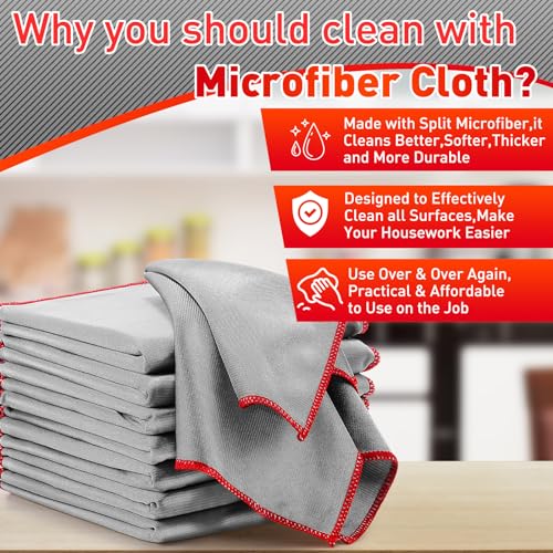 Maxcheck 24 Pack Microfiber Glass Cleaning Cloths, 16" x 16", Grey - color: Grey
