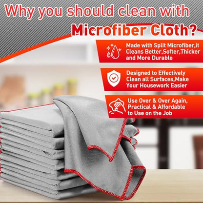 Maxcheck 24 Pack Microfiber Glass Cleaning Cloths, 16" x 16", Grey - color: Grey