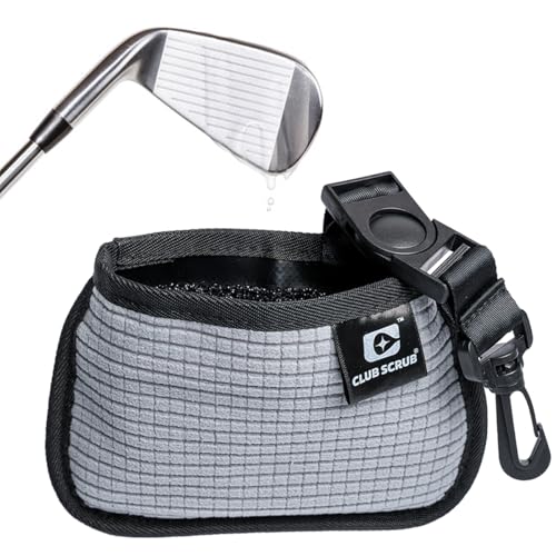 Club Scrub Mini, Golf Club and Golf Ball Cleaning Bag, Waterproof Clean Face Technology Liner, Detachable Clip, Machine Washable, Cleans Club Grooves, Dry Exterior - color: Gray