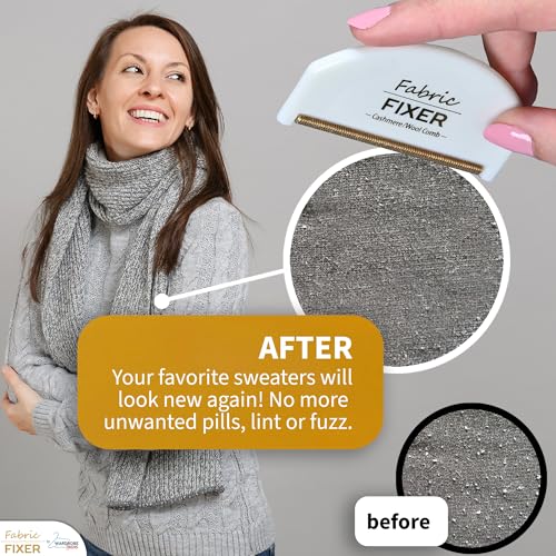 Cashmere Sweater Comb for Pills and Fuzz with Brass Teeth - Manual Fabric Defuzzer Wool Lint Shaver Comb Scraper for Clothing and Delicate Fabrics by Wardrobe Hackers - color: White (Pack of 1)