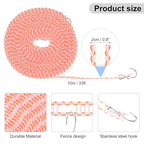 uxcell 2pcs Windproof Clothesline, 10M 33ft Plastic Non-Slip Clothes Drying Rope Portable Travel Clothesline for Courtyard Outdoor Laundry Camping, Orange - color: Orange, size: 32.8ft