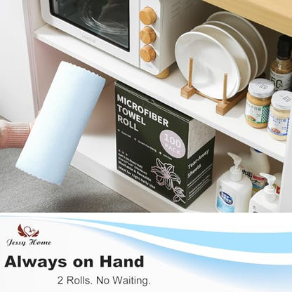 Jessy Home 2 Roll Reusable Paper Towels,100 Sheets Tear Away Microfiber Cleaning Cloth, Lint Free Cleaning Rags for Kitchen, Dishcloth,Household Cleaning Supplies - color: Blue