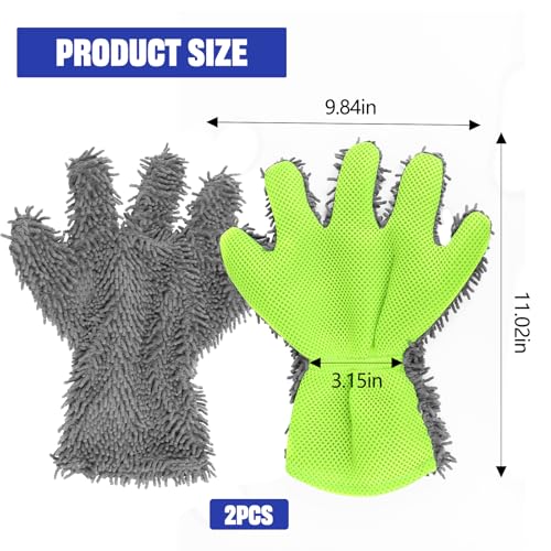 2PCS Car Wash Mitt, 5 Finger Chenille Microfiber Cleaning Mitt for Cars, Scratch-Free Auto Washing Gloves, Car Interior Exterior Cleaning Gloves, Great for Hard-to-Reach Areas (Gray) - color: Gray