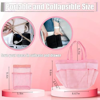 Mesh Shower Caddy Portable - 9 Pockets, Shower Bag for Dorm Room Camping - color: pink blue