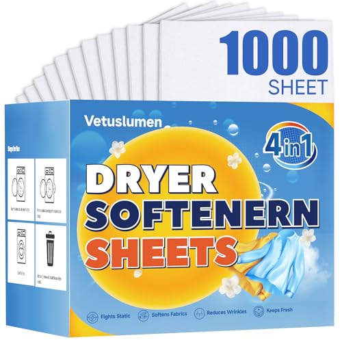 Veuslumen 1000 Count Dryer Sheets, Fabric Softener Sheet with Essential Oil
