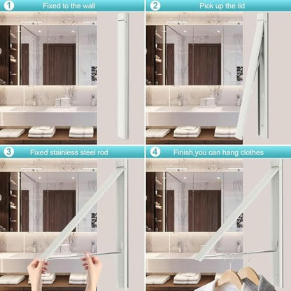 Foldable Wall Mount Drying Rack, 65lb, Space Saving White - color: White