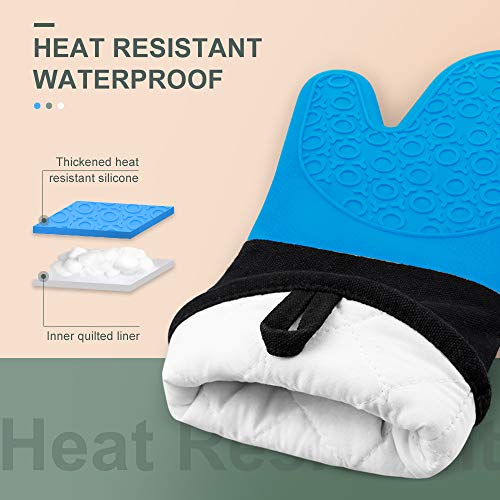 Silicone Oven Mitts - 14.6" Heat Resistant Oven Gloves for Baking, Cooking - color: Blue & Black, size: 14.6in Oven Mitts