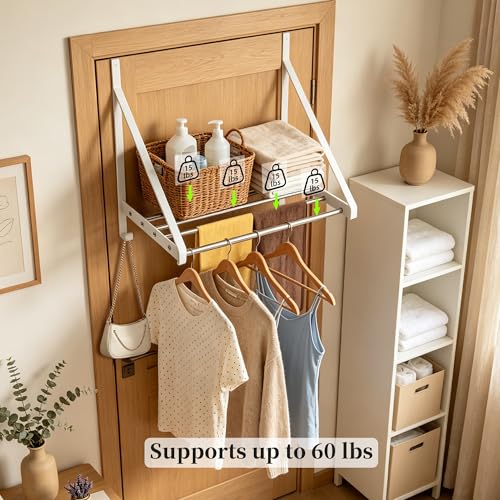 Over Door Clothes Drying Rack 13"-23" Length No Drill for Apartment Rental - color: White