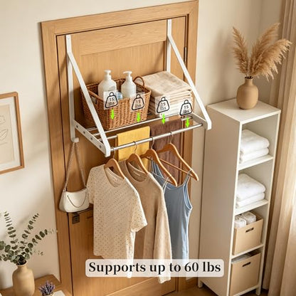Over Door Clothes Drying Rack 13"-23" Length No Drill for Apartment Rental - color: White