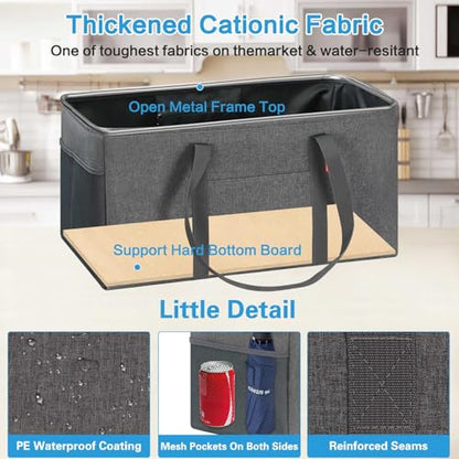 LHZK Standing Extra Large Utility Tote Bag with Metal Wire Frame and the Sides Rinforced, Extra Large Tote Bag with Handle, Reusable Grocery Bags Foldable, Beach Bag, Car Tote (Grey) - color: Dark Gray, size: 22.5''x10.5''x12''-1 Pack