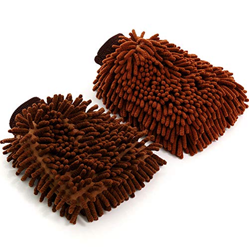 Brown Microfiber Car Wash Mitt Thickened Chenille Cleaning Glove 1 Pc - color: Brown