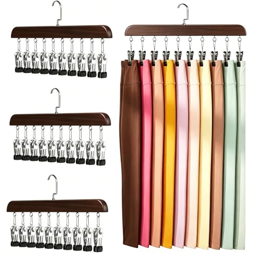 Legging Hangers for Closet Organizer - Pants Hangers with Clips Holds 20 Leggings - 360° Rotating Space Saving Non-Slip Legging Organizer for Closet Hanging Jeans, Shorts, Socks Brown 4 Pack - color: Brown