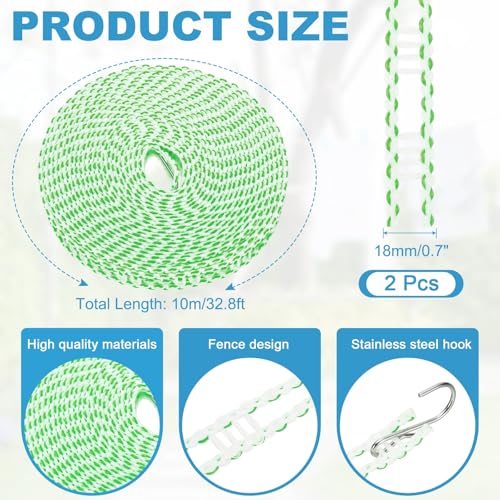 uxcell 2 Pcs Portable Travel Clothesline, 32.8ft Clothes Line Outdoors Travel Hanger Foldable Clothesline Rope with Hooks for Camping Hotel Backyard Home Cruise Ship, Green - color: Green, size: 10m/32.8ft