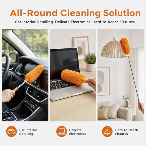 2 Pack Small Washable Microfiber Feather Duster, Microfiber Head, 13" to 30" Extendable Pole, Cleaning Tool for Office, Car, Computer, Furniture