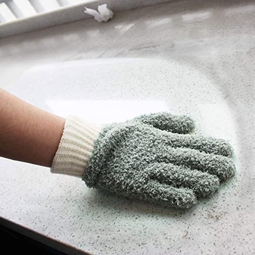 MIG4U 3 Pairs Microfiber Dusting Gloves, House Cleaning Glove for Blinds, Plants, Windows, Shutters, Furniture, Car Interior, Reusable Lint-Free Mitt, S/M - color: Blue/Gray/Pink 3 Pairs