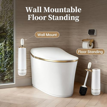 Toilet Brush and Holder Set, Toilet Bowl Brush with Long Handle, High-End Modern Silicone Toilet Brush Set, Non-Scratch Hygienic(Matte White + Silver, A),Father's Day - color: Matte White + Silver