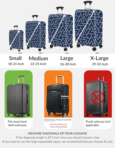 Luggage Cover Navy Blue Size S 19-21 Inch, Premium Stretchable Suitcase Protector, Washable Scratch Resistant Dustproof Elastic Travel Bag Cover with Bottom Zipper, Geometric Pattern - color: Navy Blue, size: S (19-21 inch)
