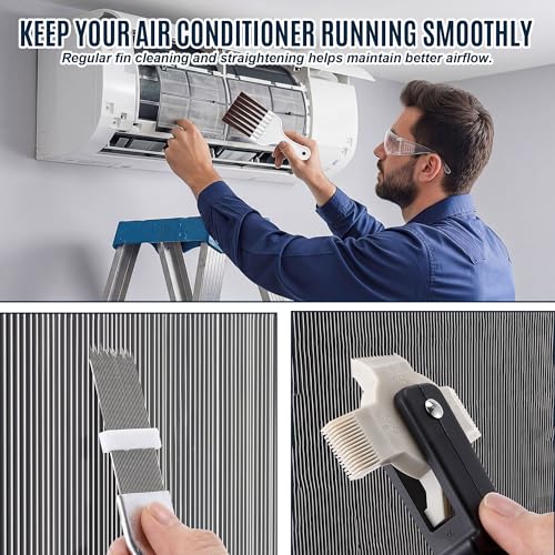 3 Piece Air Conditioner Condenser Fin Comb Kit, Fin Straightening Tool, Coil Cleaner Stainless Steel Comb and Evaporator Radiator Cleaning Whisk Brush for Condenser or Evaporator Units