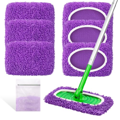 Reusable Mop Pads for Swiffer Swiffer Sweeper Mop, Microfiber Chenille Pads - color: Purple, size: 6 Pack + 1 Pack