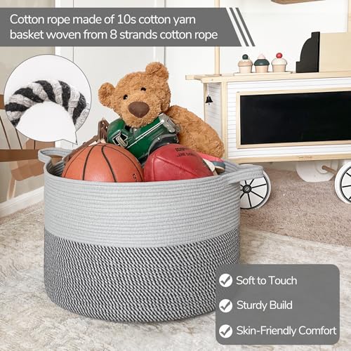 INDRESSME XXXLarge Woven Rope Blanket Basket Living Room Grey, 90L - color: Light & Dark Grey, size: 21.7"D x 13.8"H