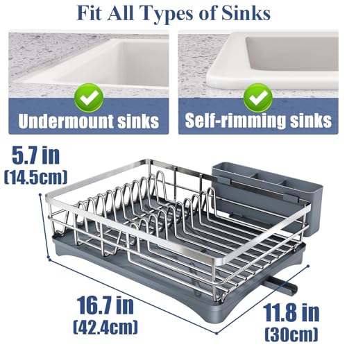 SNTD Dish Drying Rack for Kitchen Counter, 11.8" W x 16.7" L, Silver - color: Silver