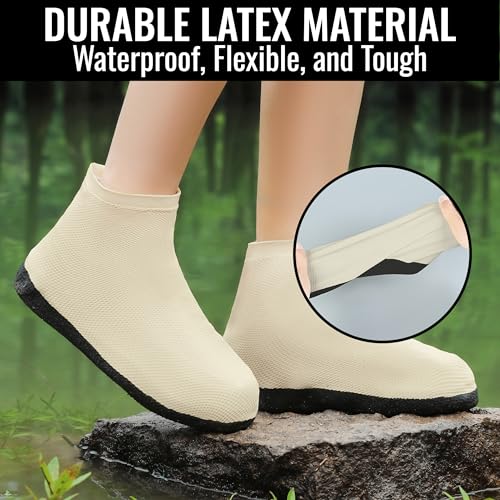Rain Shoe Covers Waterproof Reusable Galoshes Overshoes - color: Milk White, size: Medium