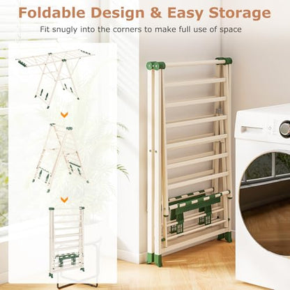 GIANTEX Foldable Metal Clothes Drying Rack, 64" Height Adjustable Wings - color: Beige, size: 64"L x 39"-62"H