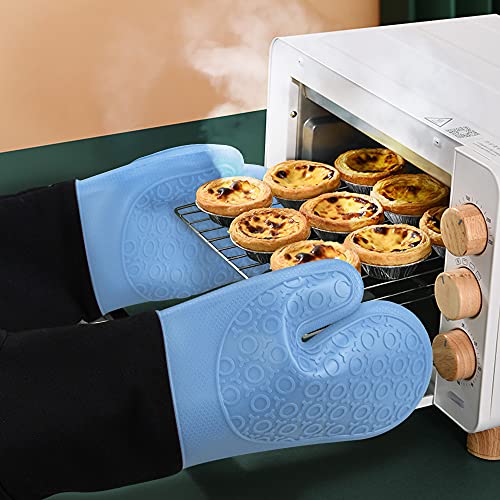 Silicone Oven Mitts - 14.6" Heat Resistant Oven Gloves for Baking, Cooking - color: Sky Blue & Black, size: 14.6in Oven Mitts
