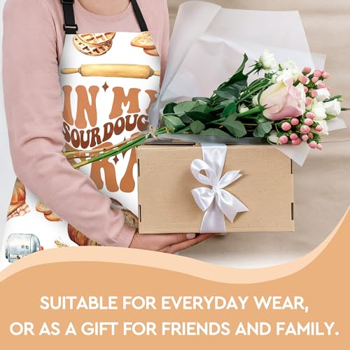 Adjustable Baking Aprons for Women - Cooking Aprons for Women with Pockets, Perfect for Baking Cooking Gradening - color: White Sourdough