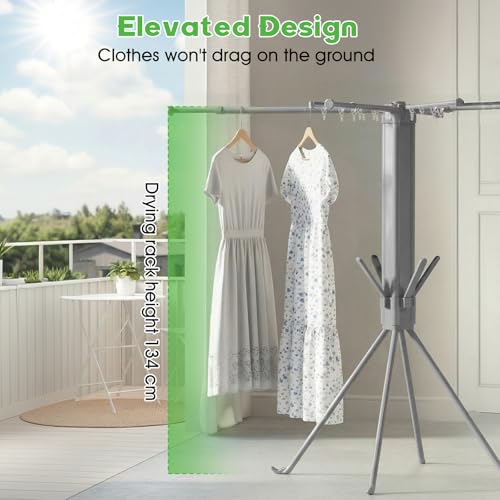 cjc Foldable Clothes Drying Rack, Extra Stable Heavy Duty-100Lbs Load - color: Grey-8 Rods