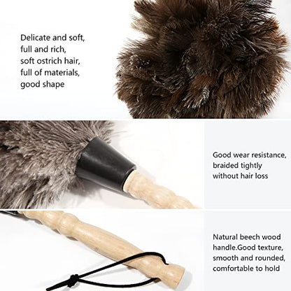 Ostrich Feather Duster 14 inch Fluffy Natural Genuine Ostrich Feathers with Wooden Handle and Eco-Friendly Reusable Handheld Ostrich Feather Duster for Cleaning Supplies(5PCS) - color: Model-14“-brown-5 Pieces