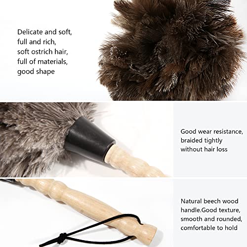 Ostrich Feather Duster 14 inch Feather Duster Fluffy Natural Genuine Ostrich Feathers with Wooden Handle and Eco-Friendly Reusable Handheld Ostrich Feather Duster for Cleaning Supplies - color: Model-14“-brown-1 Pieces