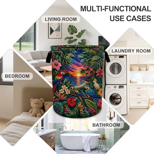Hawaii Parrot Laundry Basket Foldable Oxford Laundry Hamper With Handle For Room Bathroom Bedroom - color: Hwaiian