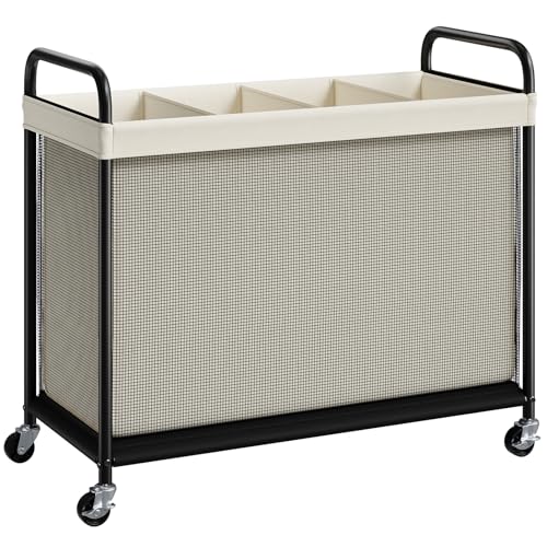 ELYKEN Laundry Hamper 4 Section, 140L Rolling Laundry Sorter with Wheels - color: Beige, size: 4-Section