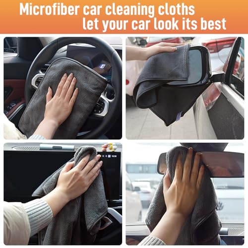 SINLAND Microfiber Car Drying Towels Detailing 16 x 24inch 6 Pack Grey