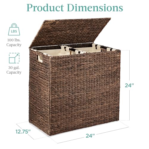 Best Choice Products Large Laundry Hamper with Lid, Natural Handwoven Hyacinth Laundry Basket, W/Removeable & Washable Liner Bag, Portable, Handles, 30 Gallon (114 liters) - Espresso - color: Espresso, size: Large, 114L