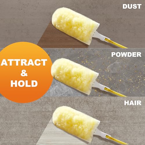 JOYMOOP Scented Telescopic Duster kit, 3FT Extendable Handle (Yellow) + 48 Yellow Refills for Swiffer Feather Duster,Easy Cleaning for Ceilings, Ceiling Fans, Blinds, Vents & Shelves - color: Yellow[extendablehandle]*1+yellow[refills]*48
