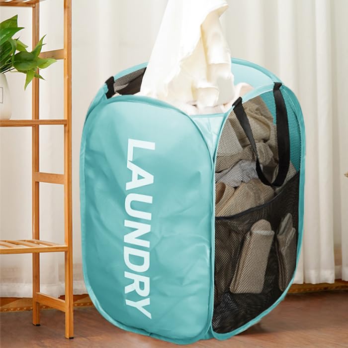 Mesh Popup Laundry Hampers, Collapsible Laundry Baskets, 2 Pack Dirty Clothes Hampers for Home, Bathroom, College Dorm, RV Cruise, Travel (Gray + Blue) - color: Blue + Gray