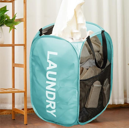 Mesh Popup Laundry Hampers, Collapsible Laundry Baskets, 2 Pack Dirty Clothes Hampers for Home, Bathroom, College Dorm, RV Cruise, Travel (Gray + Blue) - color: Blue + Gray