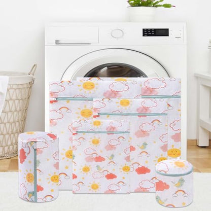 Mesh Laundry Bag Set with Zipper, 6 Sizes for Delicates - color: Rainbow Bird