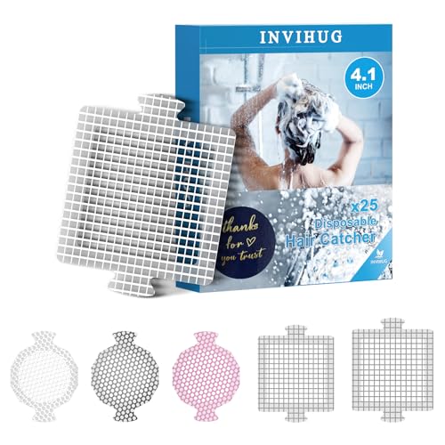 25 Pack, Disposable Shower Drain Hair Catcher Mesh Stickers,Disposable Hair Drain Catcher. (4.1inch Square)