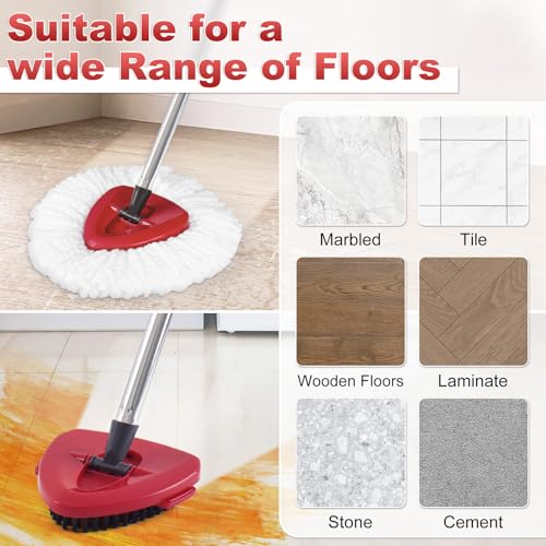Mop Head Replacement, Base, Mop Handle for Ocedar EasyWring 1-Tank System, 2 Microfiber Mop Refills, Extendable Length 30-59" Mop Handle, Base and Scrubber for All Hard-surfaced Floor - color: White (1-tank) - 2 Heads, 1 Mop Handle, 1 Base, 1 Scrubber