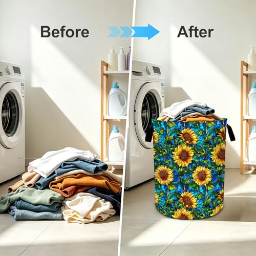 Sunflowers Laundry Basket Foldable Oxford Laundry Hamper With Handle For Room Bathroom Bedroom - color: Sunflowers