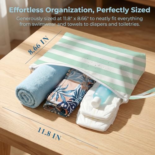 Fokongna Waterproof Reusable 2 Pack Wet Bag, Zipper Sealed Dry Wet Storage Pouch for Pool Beach Vacation Gym Workout Cosmetic Travel Toiletry Bag - color: Summer Stripe Set 04